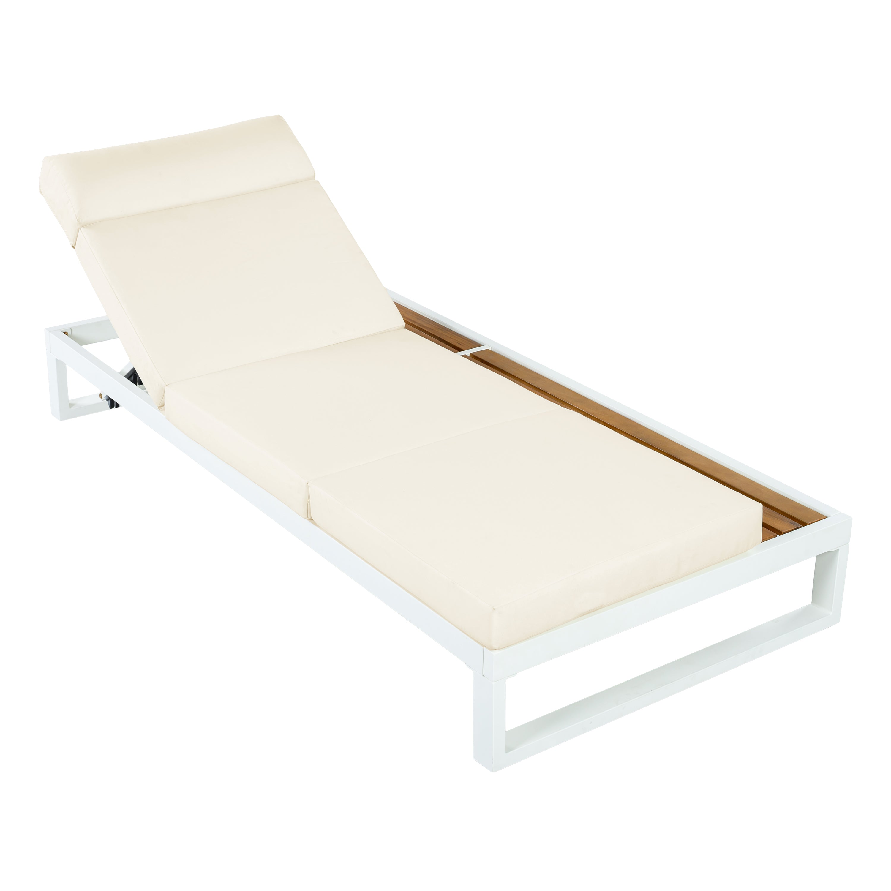 White Iron & Teak Finish Chaise Lounge Set