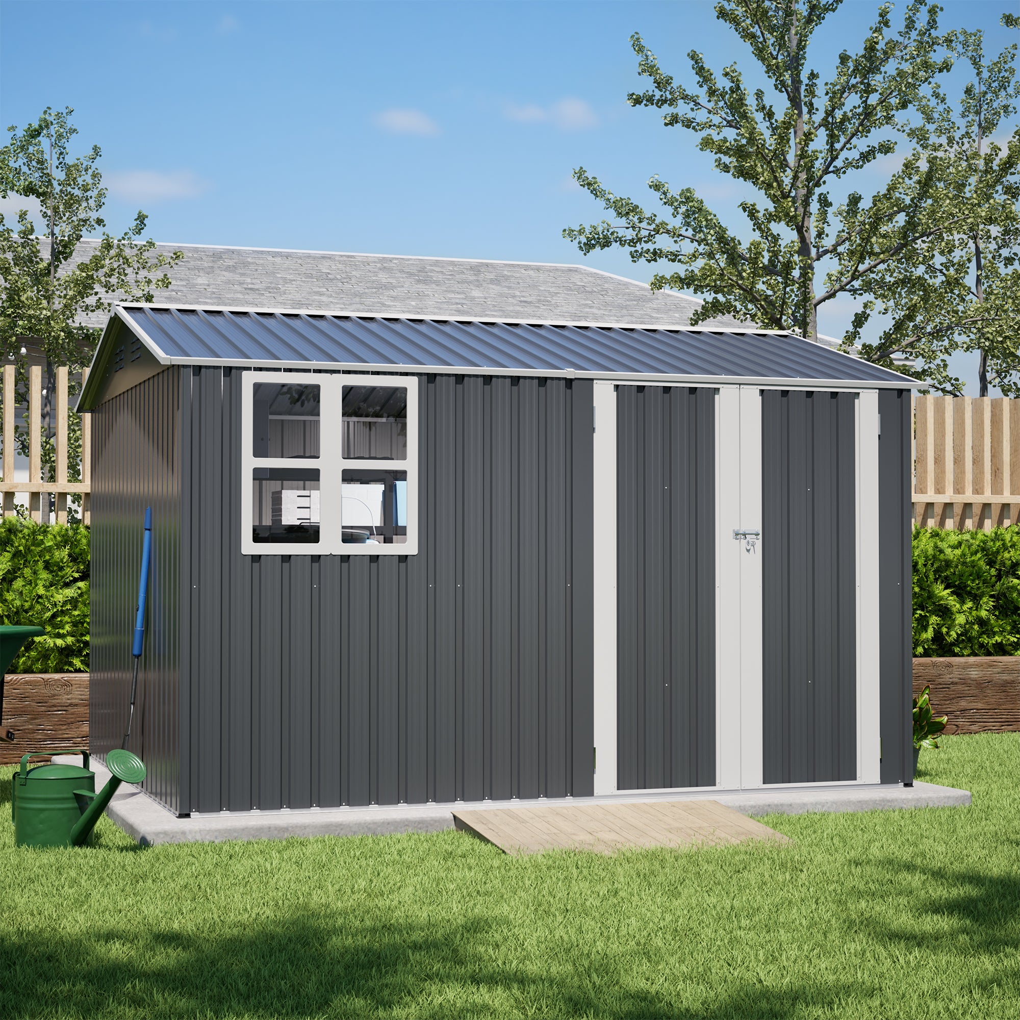 10X8FT Outdoor Steel Storage Shed with Clear Window