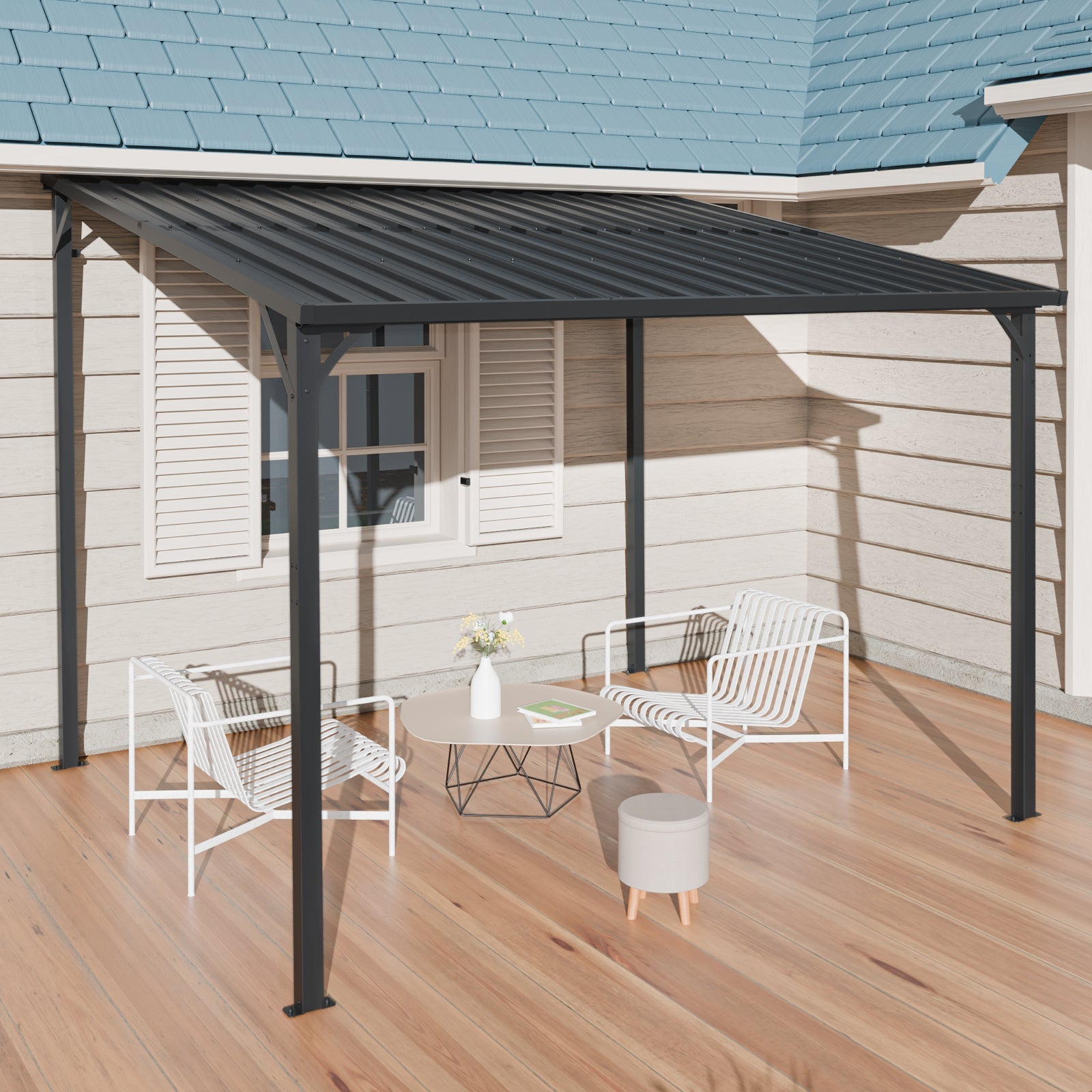 Outdoor Metal Pergola 8' x 10' with Inclined Roof