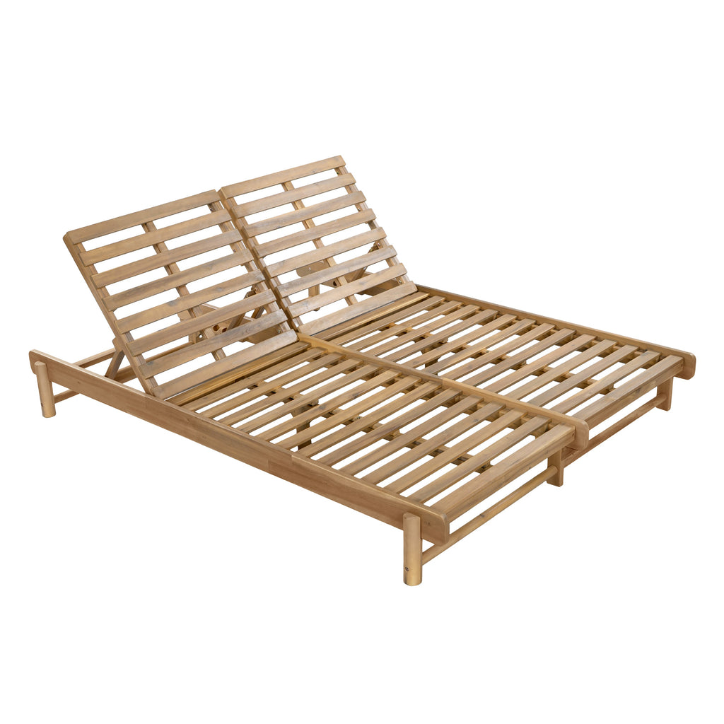 Light Teak Finish Acacia Wood Double Chaise Lounger