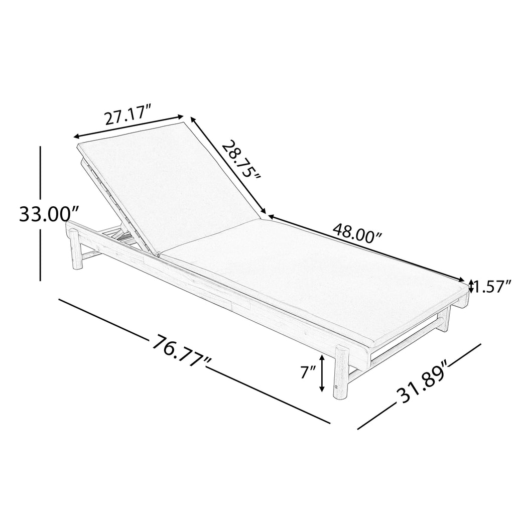 Light Teak Acacia Wood Chaise Lounge Set: 1 Frame + 1 2-Fold Dark