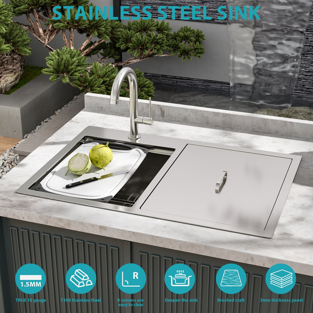 Outdoor Double Bowl Drop-In Stainless Steel Sink with Workstation
