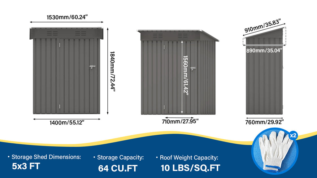 5X3 FT Metal Outdoor Storage Shed