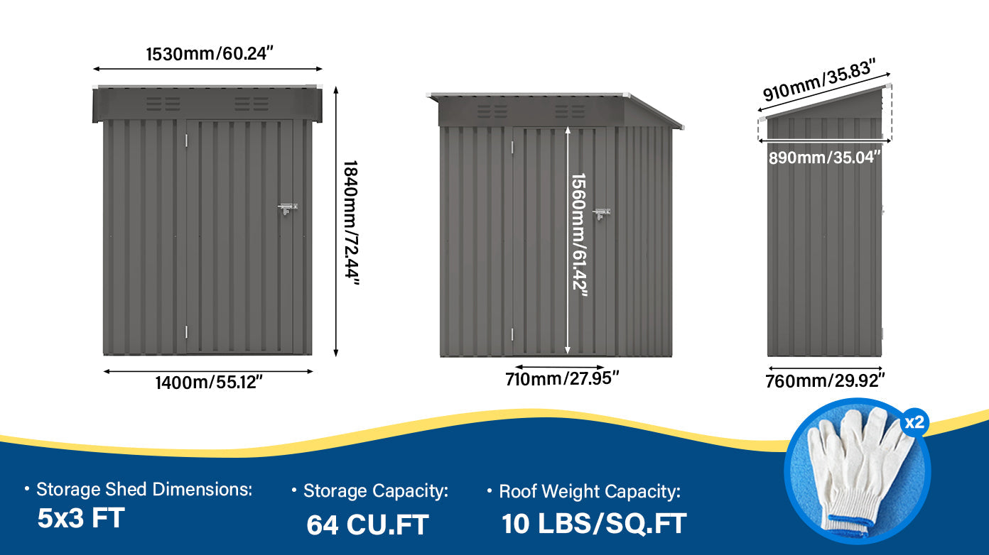 5X3 FT Metal Outdoor Storage Shed