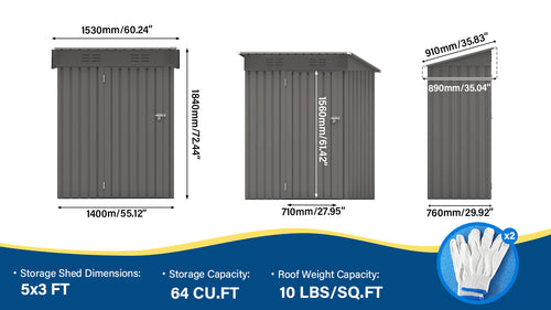 5X3 FT Metal Outdoor Storage Shed
