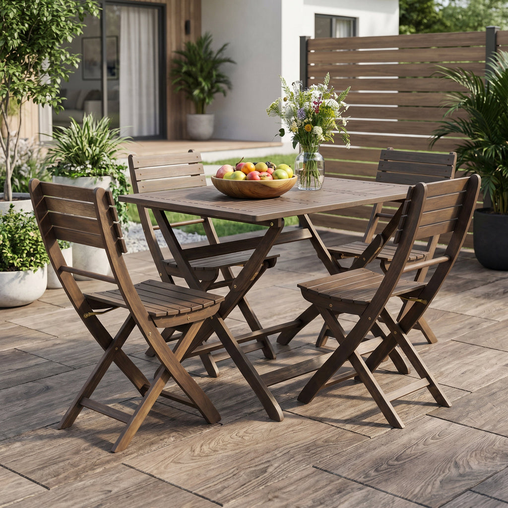 5-Piece Acacia Wood Outdoor Patio Dining Set