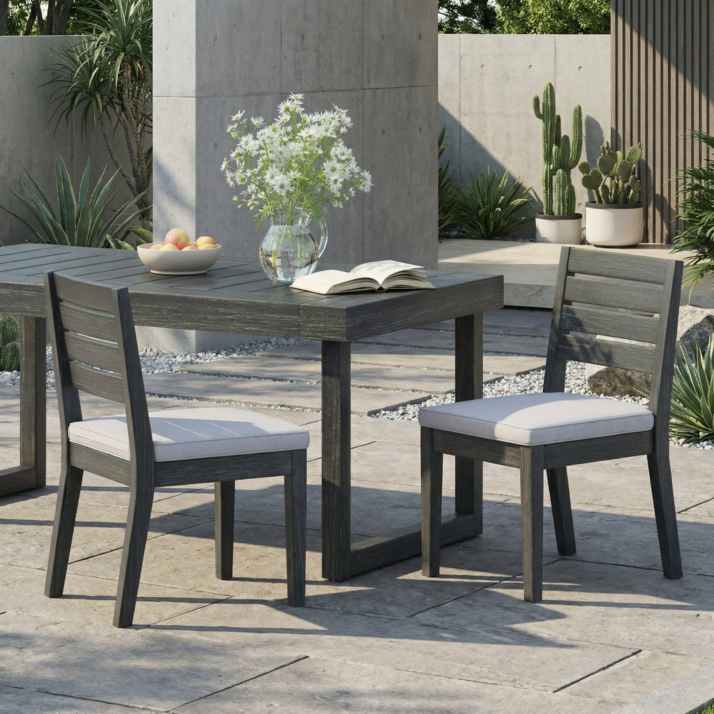 Outdoor Acacia Wood Armless Dining Chair with Cushions (Set of 2)