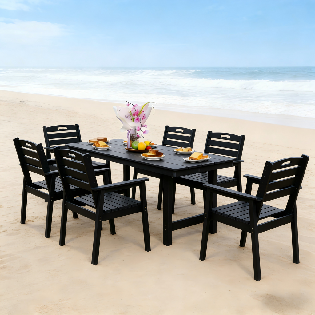 HDPE Outdoor Patio Dining Set - Table and 6 Chairs