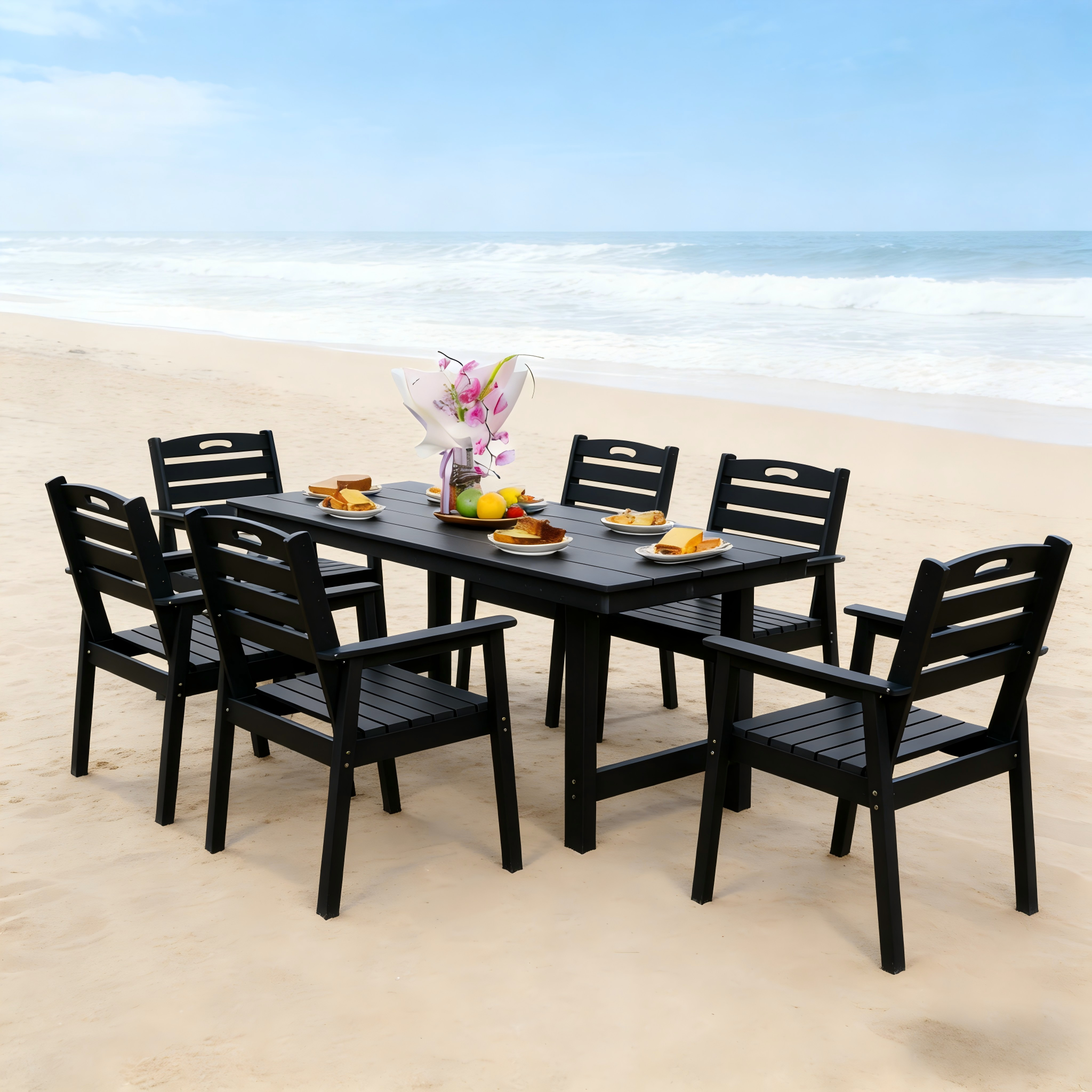 HDPE Outdoor Patio Dining Set - Table and 6 Chairs