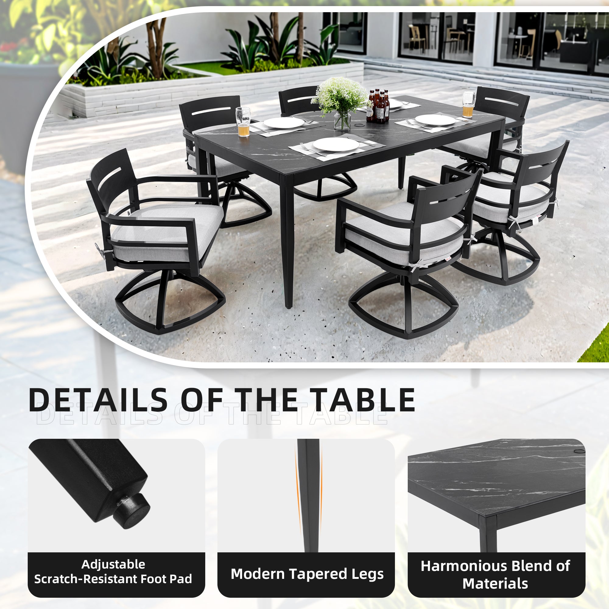 Outdoor Modern Patio Aluminum Dining Table
