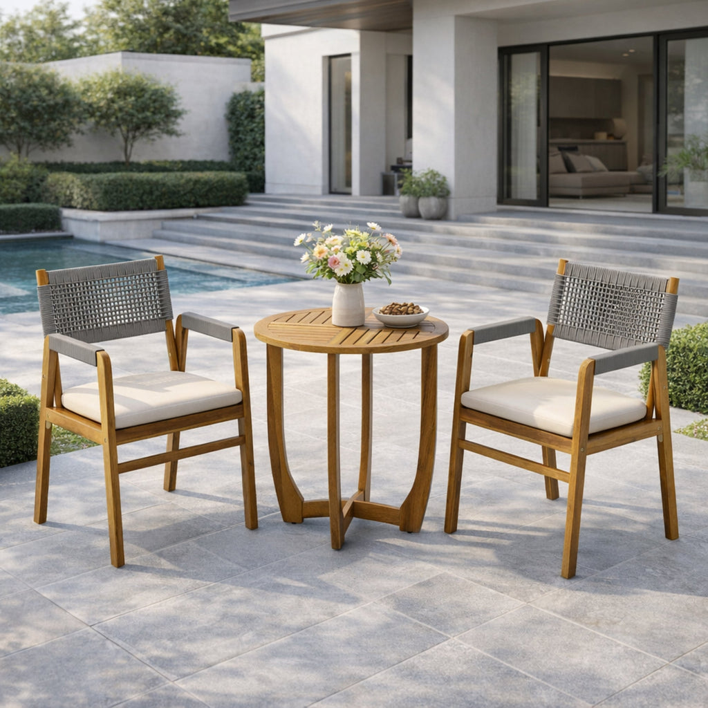 Outdoor 3-Piece Acacia Wood Dining Set with Cushion