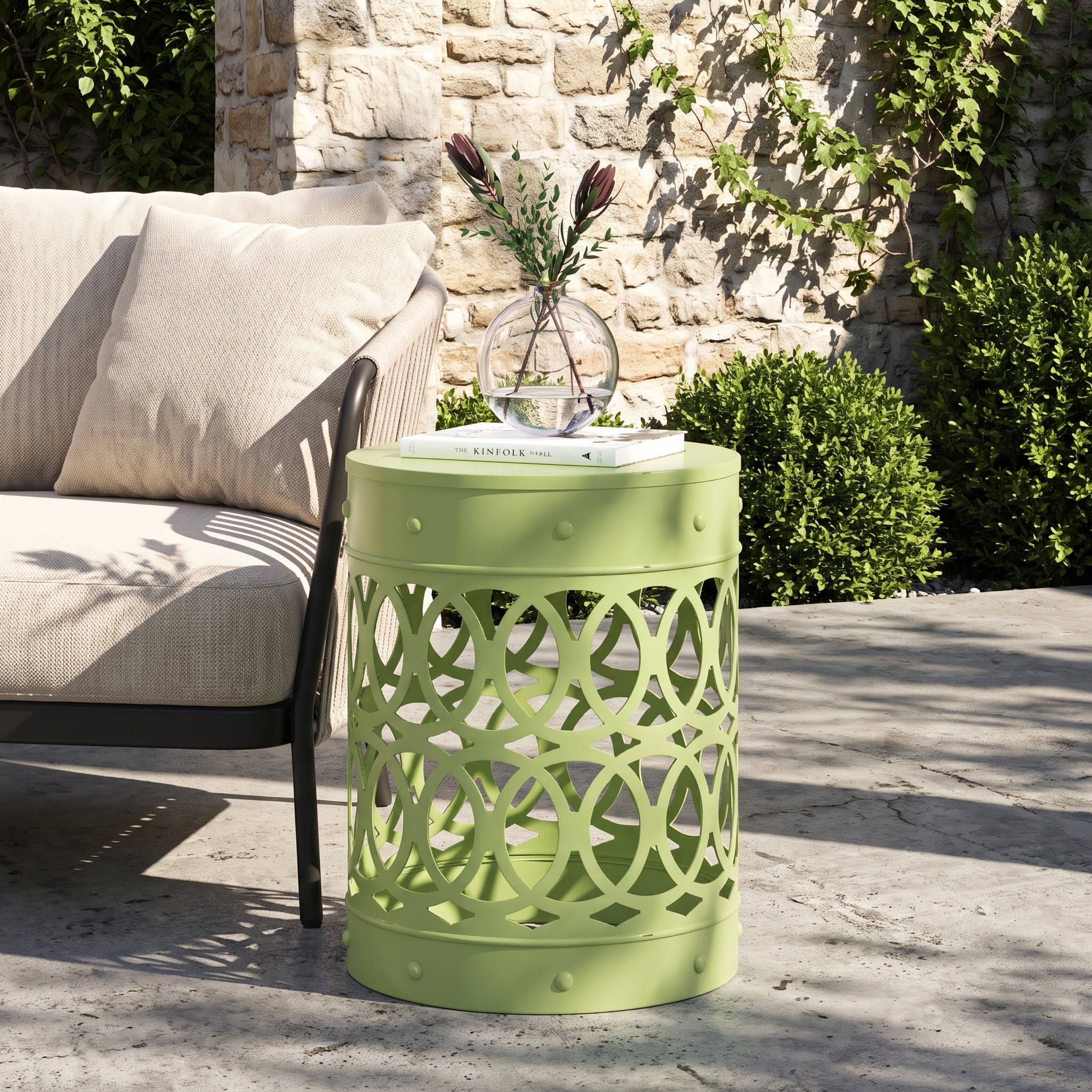 Modern Outdoor Metal End Table with Iron Cut Design