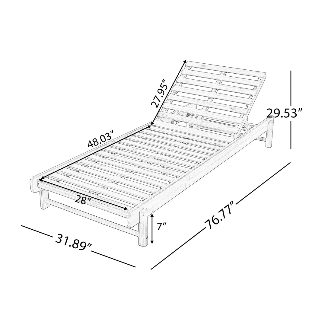 Light Teak Acacia Wood Chaise Lounge Set: 1 Frame + 1 4-Fold