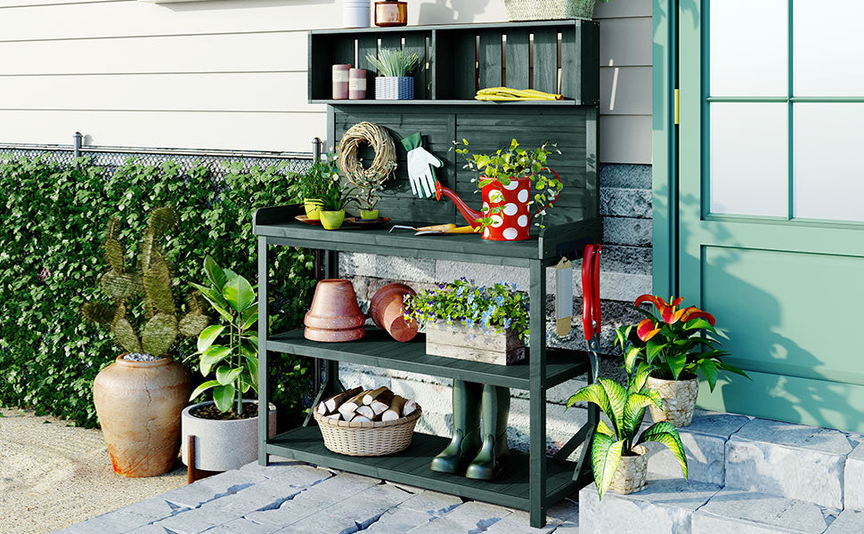 TOPMAX 65" Large Wooden Farmhouse Rustic Outdoor Potting Bench