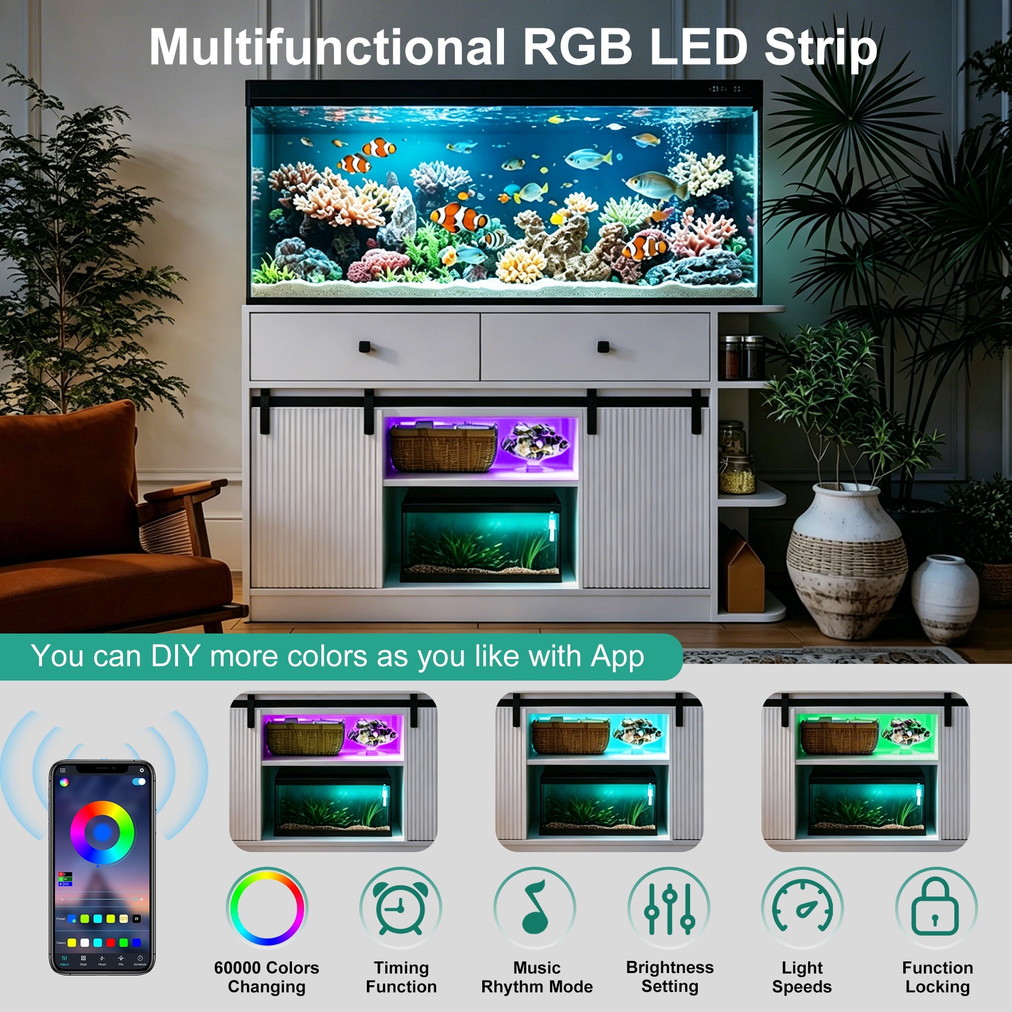 75 Gallon Fish Tank Stand with LED Light & Power Outlets