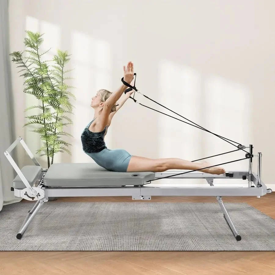 Foldable Pilates Reformer Machine – Adjustable Resistance & Wheels