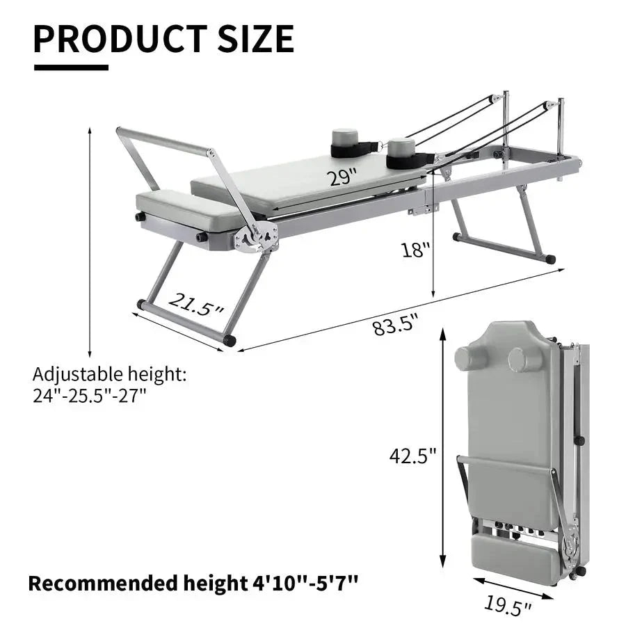Foldable Pilates Reformer Machine – Adjustable Resistance & Wheels