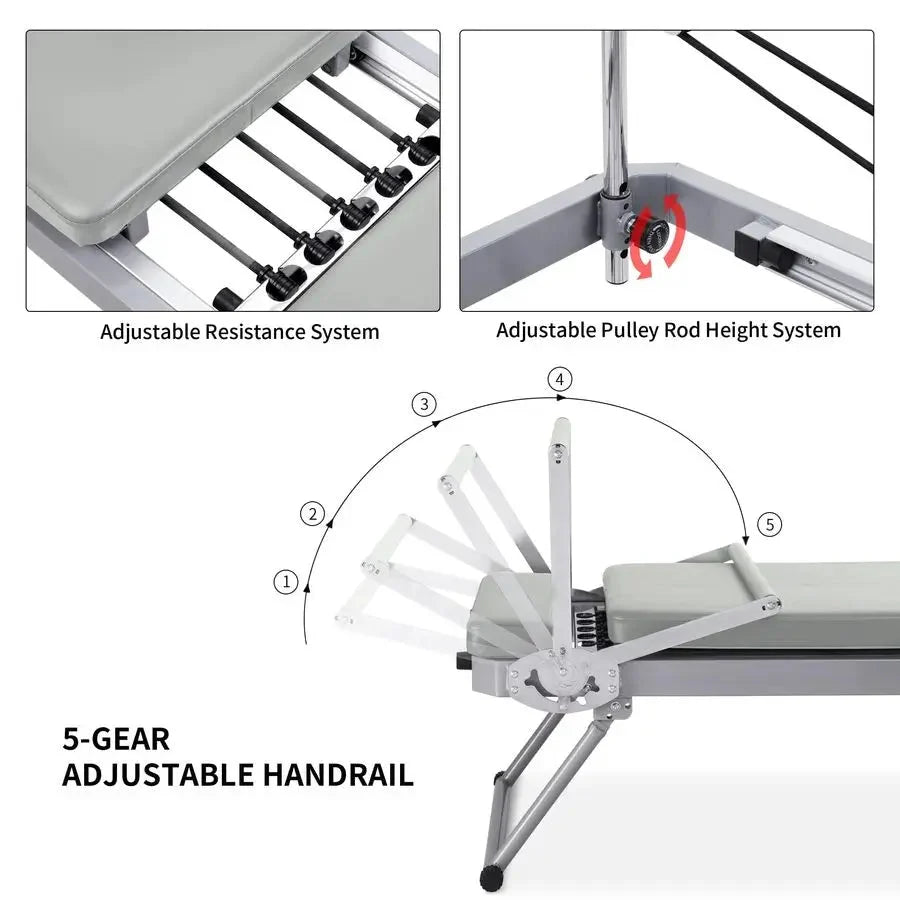 Foldable Pilates Reformer Machine – Adjustable Resistance & Wheels