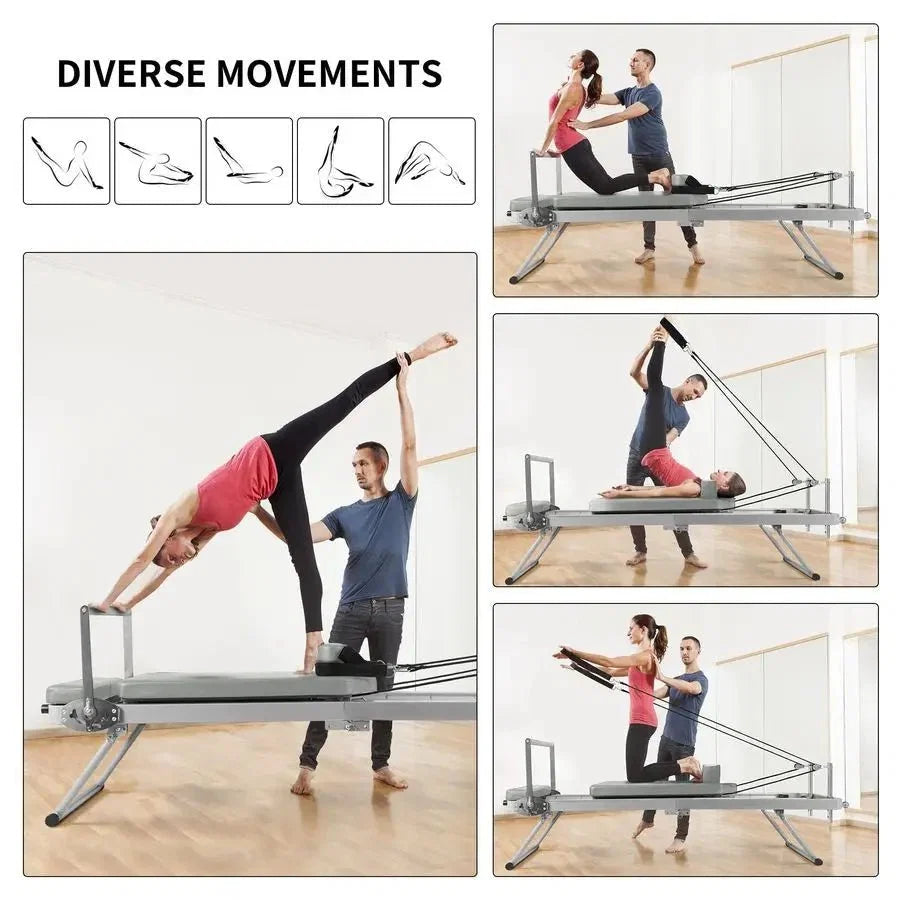 Foldable Pilates Reformer Machine – Adjustable Resistance & Wheels