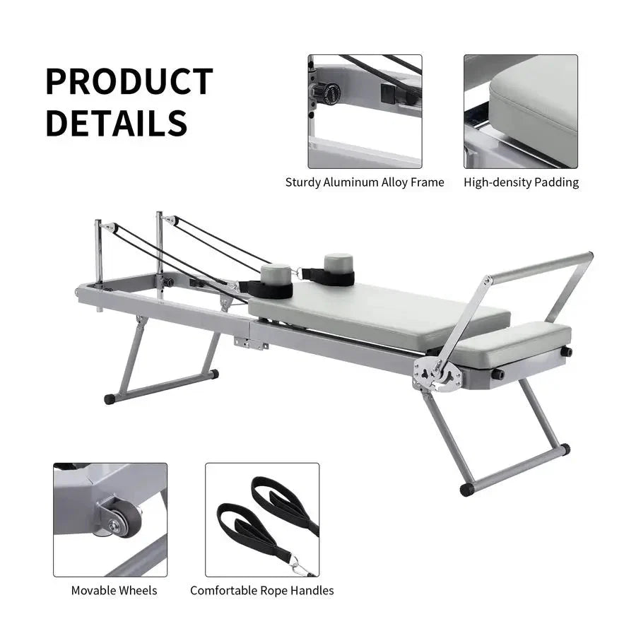 Foldable Pilates Reformer Machine – Adjustable Resistance & Wheels