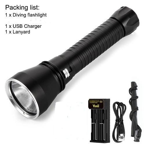 Powerful LED Rechargeable Dive Flashlight Cree Diving Flashlight Underwater Waterproof  High Lumen LED Scuba Diving  Torch Flashlight For Scuba Diving Underwater Torch
