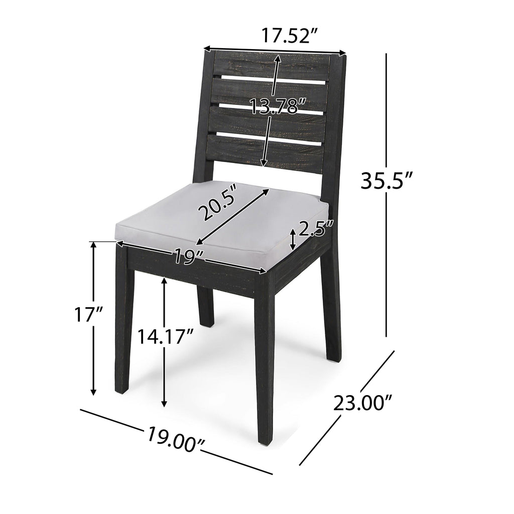 Outdoor Acacia Wood Armless Dining Chair with Cushions (Set of 2)