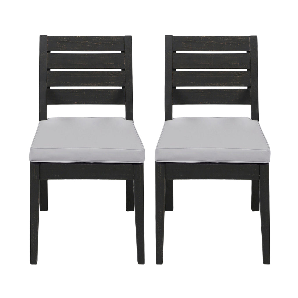 Outdoor Acacia Wood Armless Dining Chair with Cushions (Set of 2)