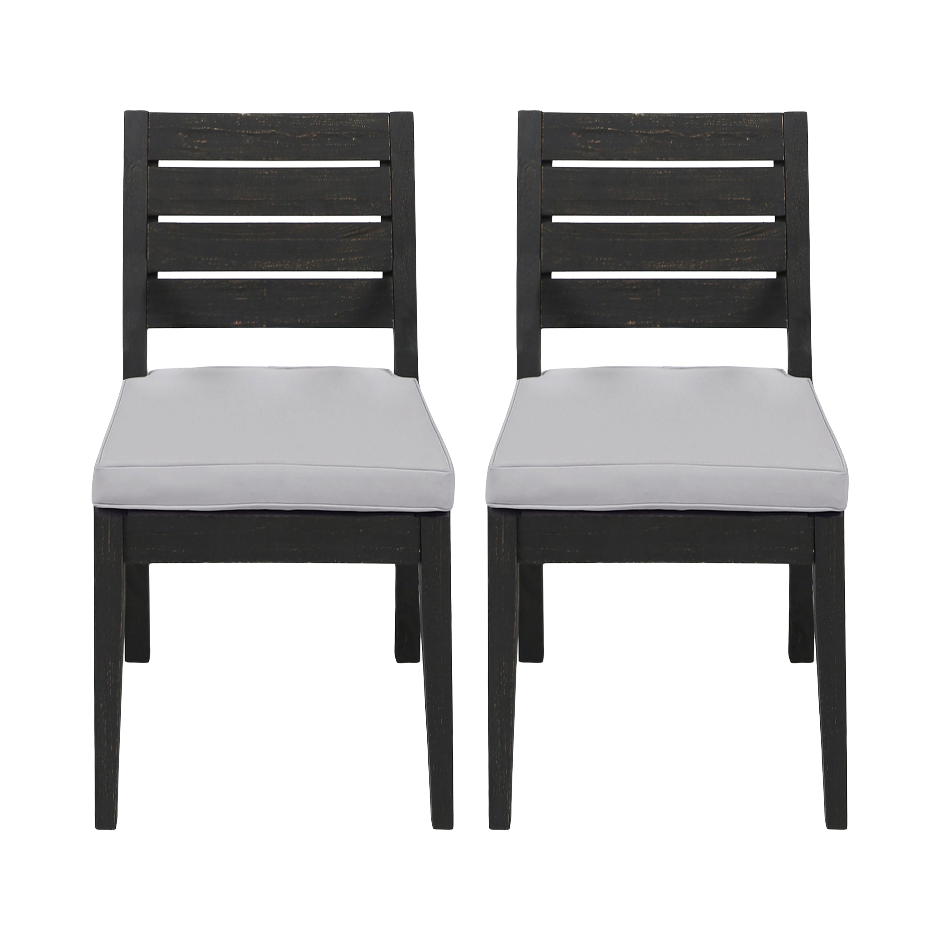 Outdoor Acacia Wood Armless Dining Chair with Cushions (Set of 2)