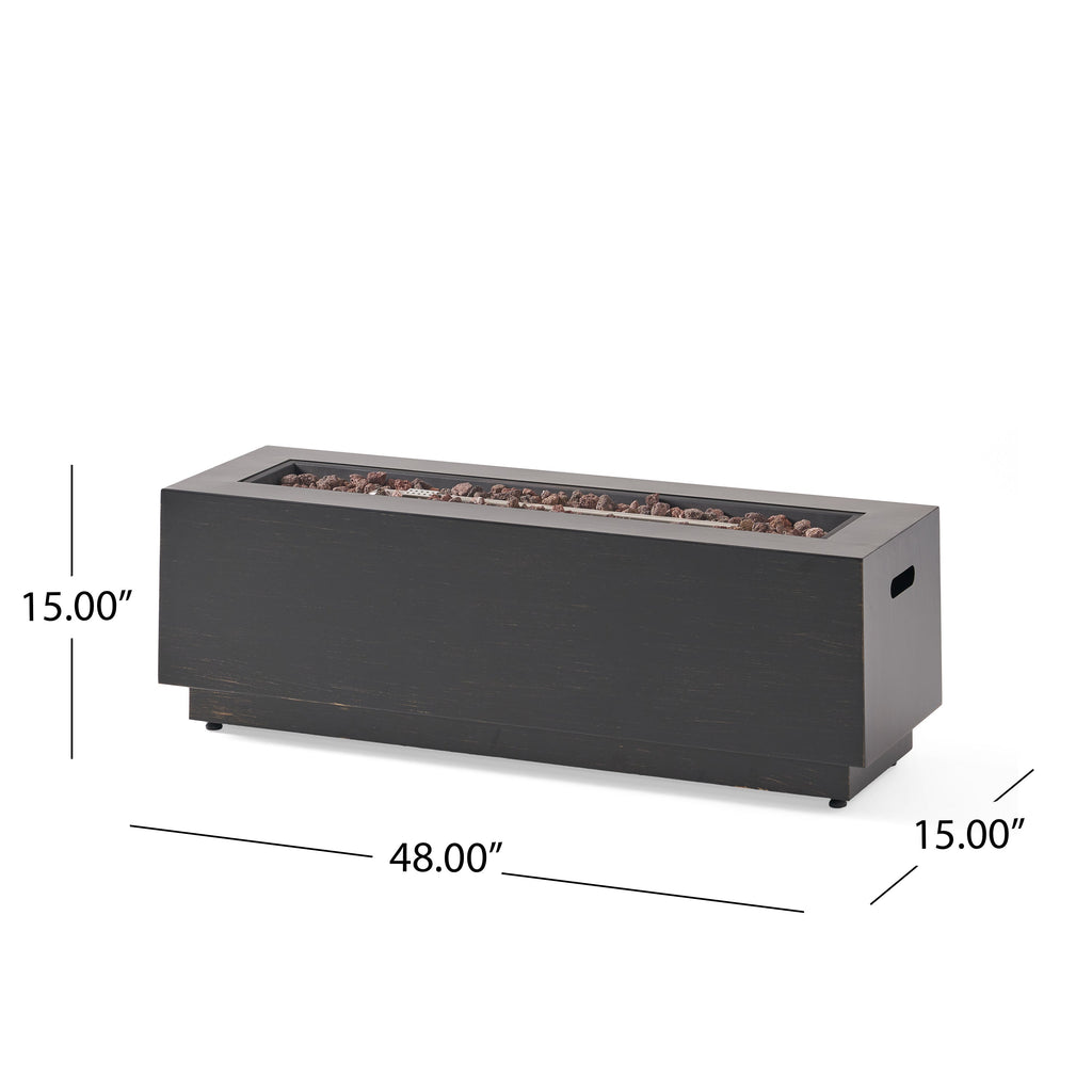 48" Outdoor 50,000 BTU Rectangular Iron Propane Fire Pit, Dark