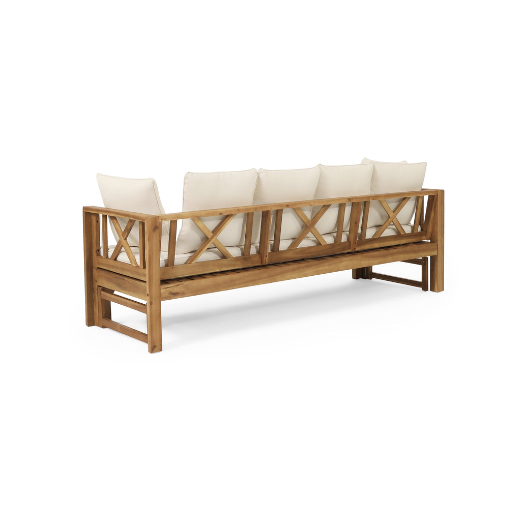 Outdoor Extendable Acacia Wood 3 Seater Sofa